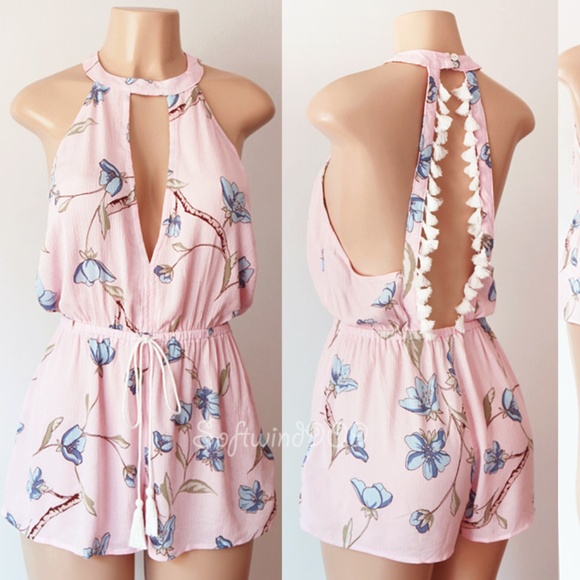 Forever 21 Dresses & Skirts - Last☝️ Pink Blue Tassel Open Back Halter Romper
